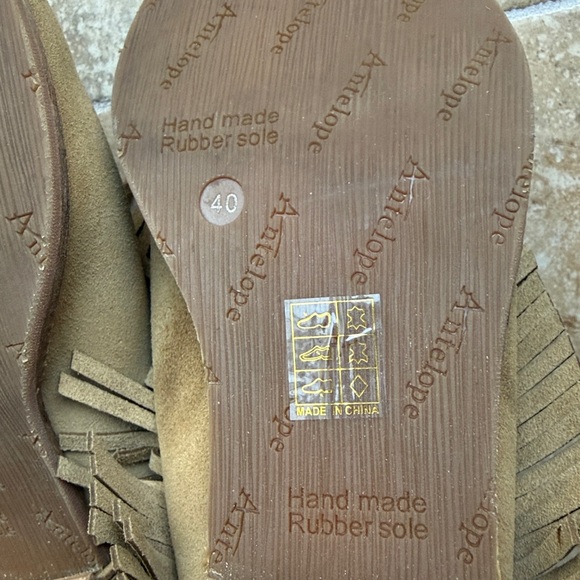 Antelope Dabney Suede Fringed Mules Western Coastal Cowgirl Bootie Size 40 9/9.5 - Picture 9 of 16